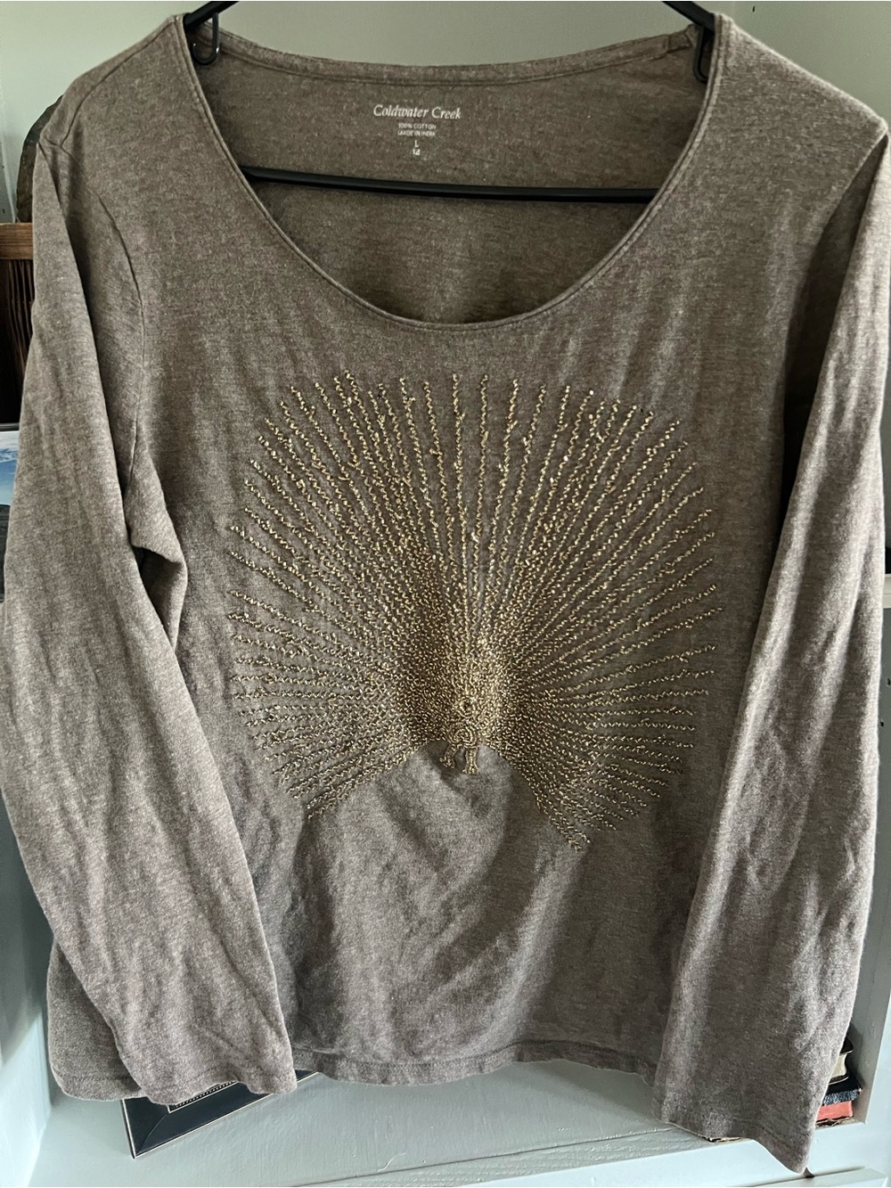 Coldwater Creek Tee Embellished Beaded Top Fall Long Sleeve Womens L